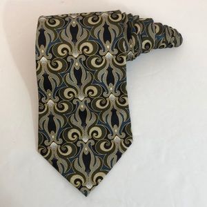 J. Riggings Silk Tie Olive Blue Black Gold